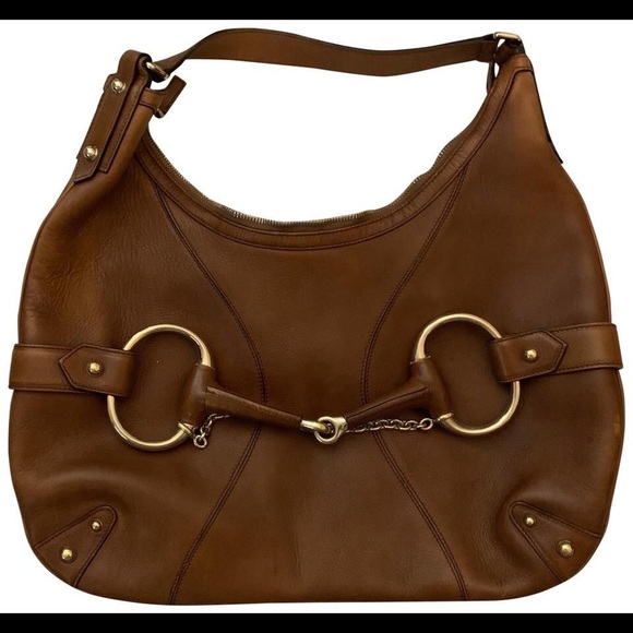 Large Brown Gucci Leather Horsebit Hobo Bag. Single Brown Leather Strap - Picture 1 of 9